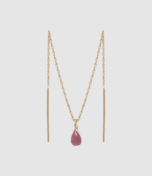 Mon Precieux Gem - Boucle D'Oreille Chaîne Double Goutte Rubis (Vendue À L'Unité) - Femme