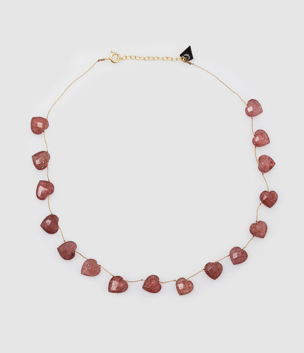 Mon Precieux Gem - Collier Cœur Facettes Strawberry Quartz Rose - Femme