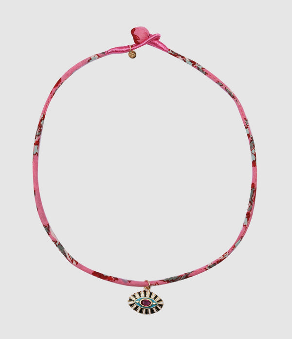 Mon Precieux Gem - Collier Œil Protecteur Xl Tissu Rose Fleuri - Femme