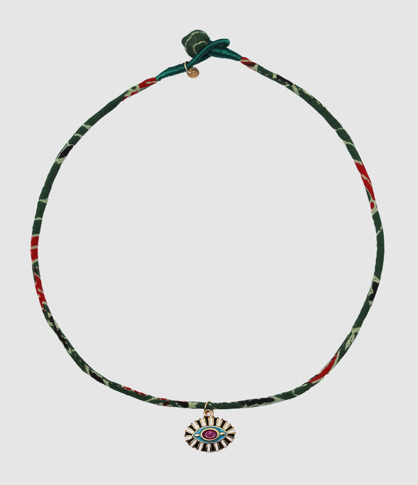 Mon Precieux Gem - Collier Œil Protecteur Xl Tissu Vert - Femme