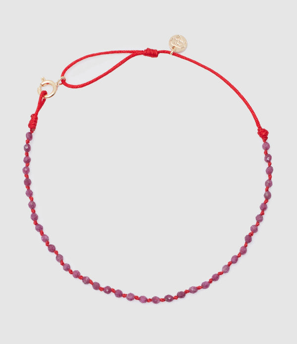Mon Precieux Gem - Bracelet De Cheville Candies Rubis Brut Cordon Rouge - Femme