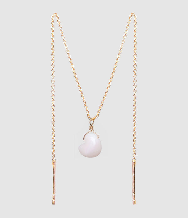 Mon Precieux Gem - Boucle D'Oreille Chaîne Double Cœur Opale Rose (Vendu À L'Unité) - Femme