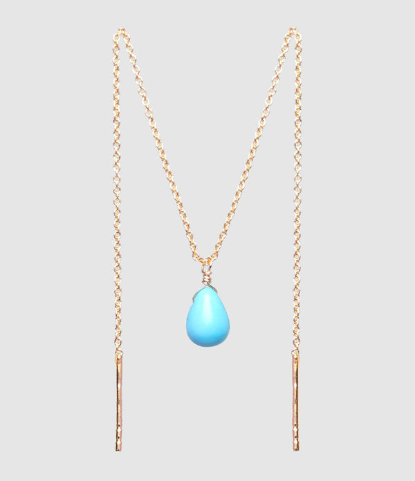 Mon Precieux Gem - Boucle D'Oreille Chaîne Double Goutte Turquoise (Vendue À L'Unité) - Femme