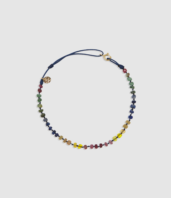 Mon Precieux Gem - Bracelet De Cheville Candies Facettes Saphir Multicolore Cordon Marine - Femme
