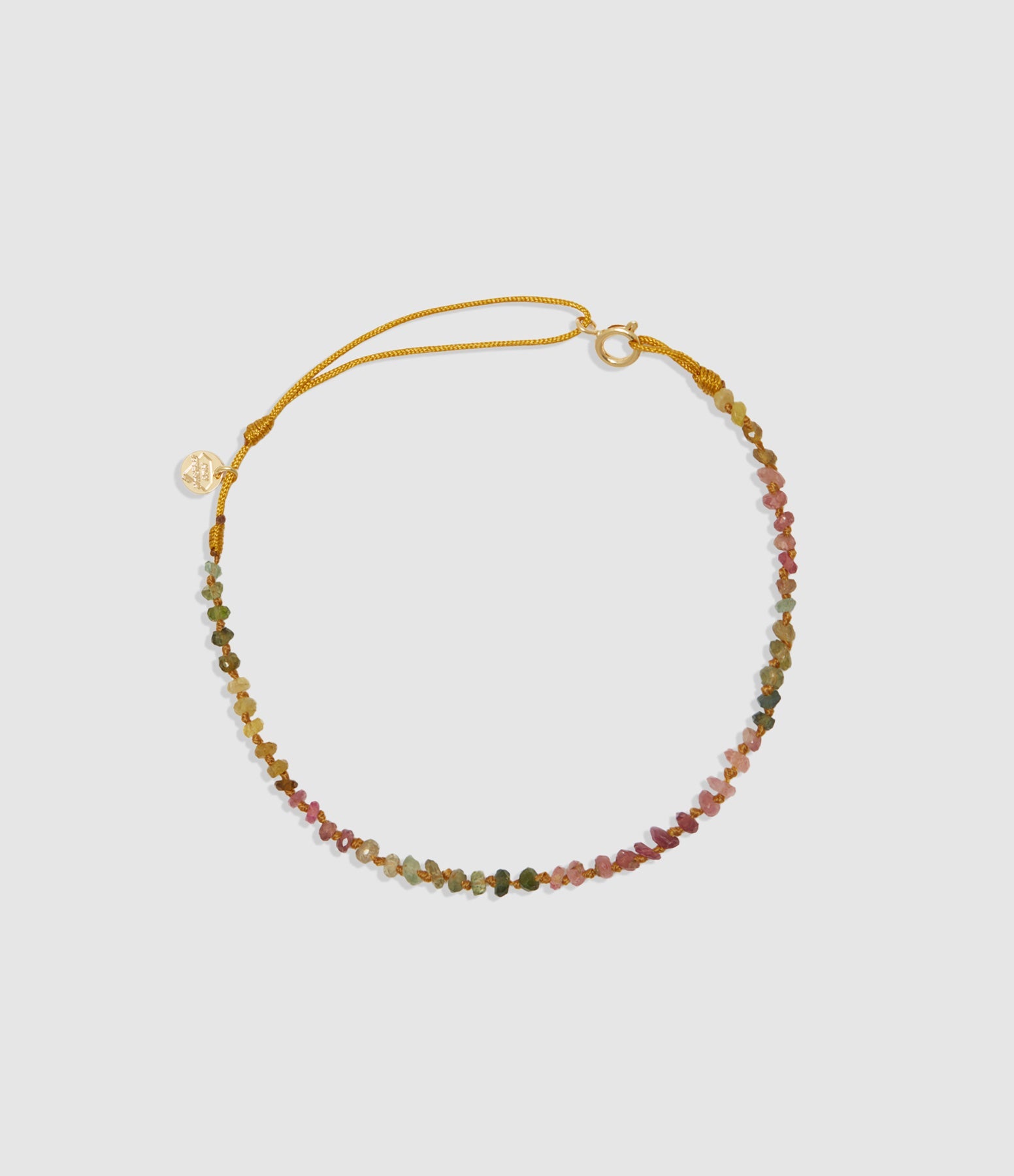 Mon Precieux Gem - Bracelet De Cheville Tourmaline Multico Cordon Moutarde - Femme