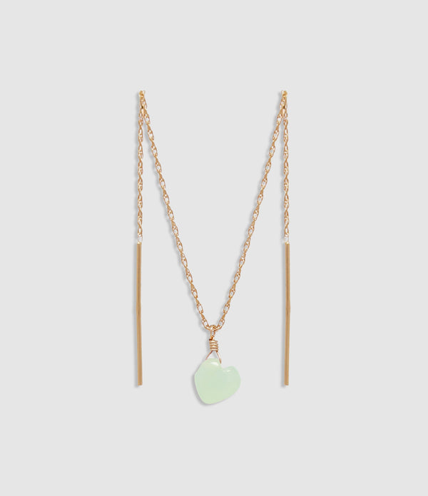 Mon Precieux Gem - Boucle D'Oreille Chaîne Double Cœur Chrysoprase (Vendue À L'Unité) - Femme
