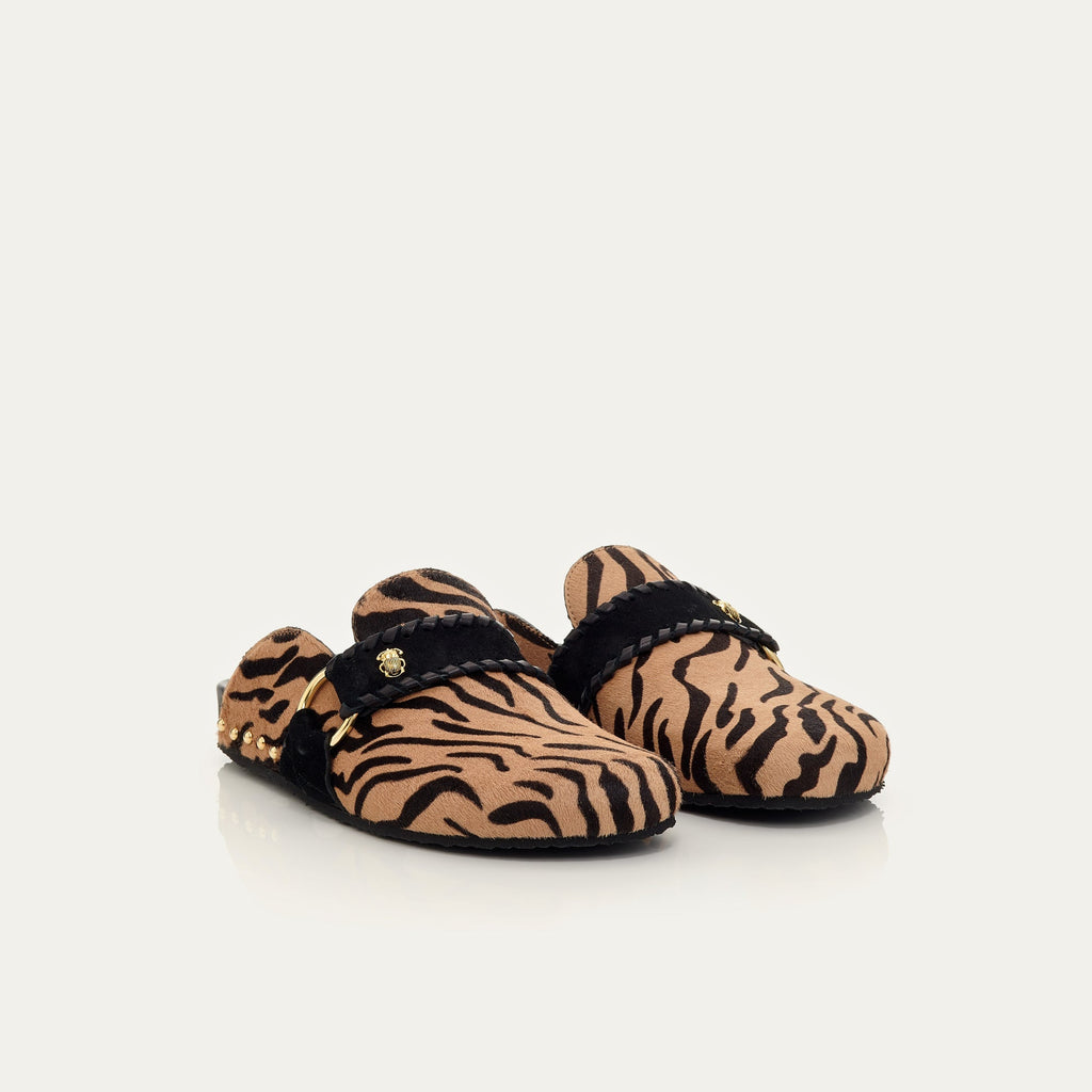 Mules Georgette Cuir Imprime Tora