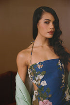 Robe En Voile De Coton Et Soie Mélangée À Imprimé Fleuri - Bleu