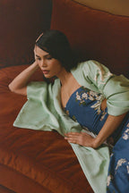 Robe En Voile De Coton Et Soie Mélangée À Imprimé Fleuri - Bleu