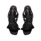 Elegant Catena Notte black high-heel sandals with chain embroidery, crafted in Italy for timeless sophistication.