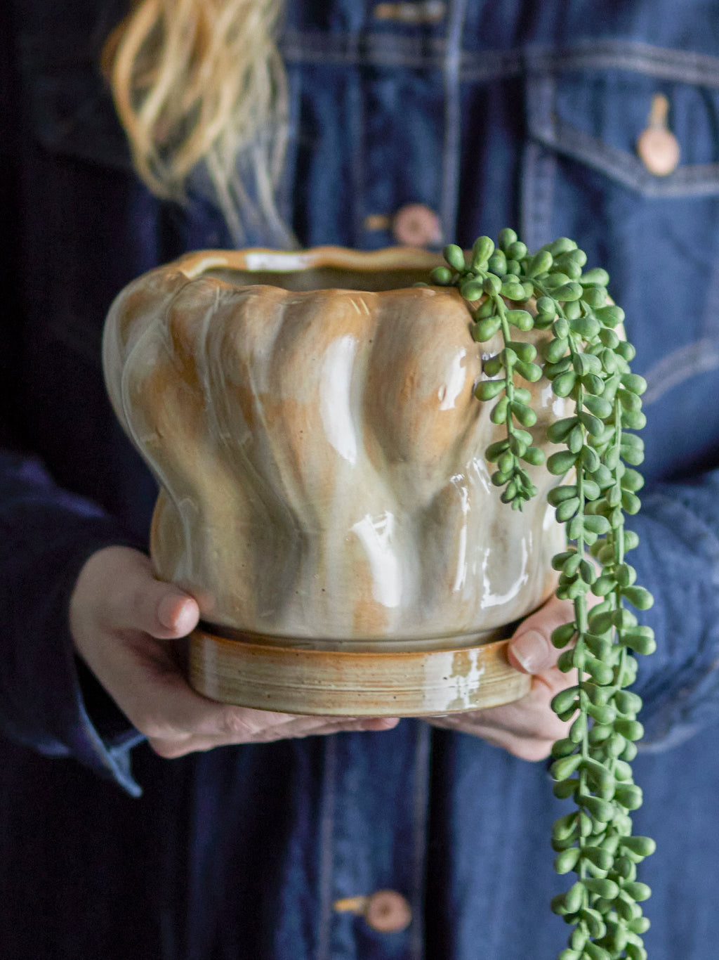 Hollis - Cache-Pot Avec Soucoupe - Naturel - Grès