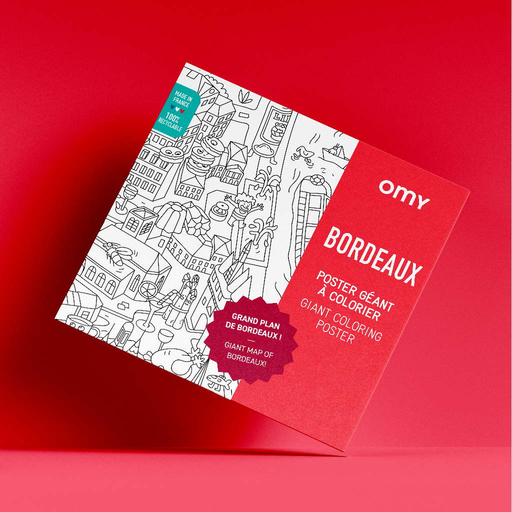 Pochette du poster géant à colorier Bordeaux par OMY – plan de la ville à colorier pour enfants et adultes