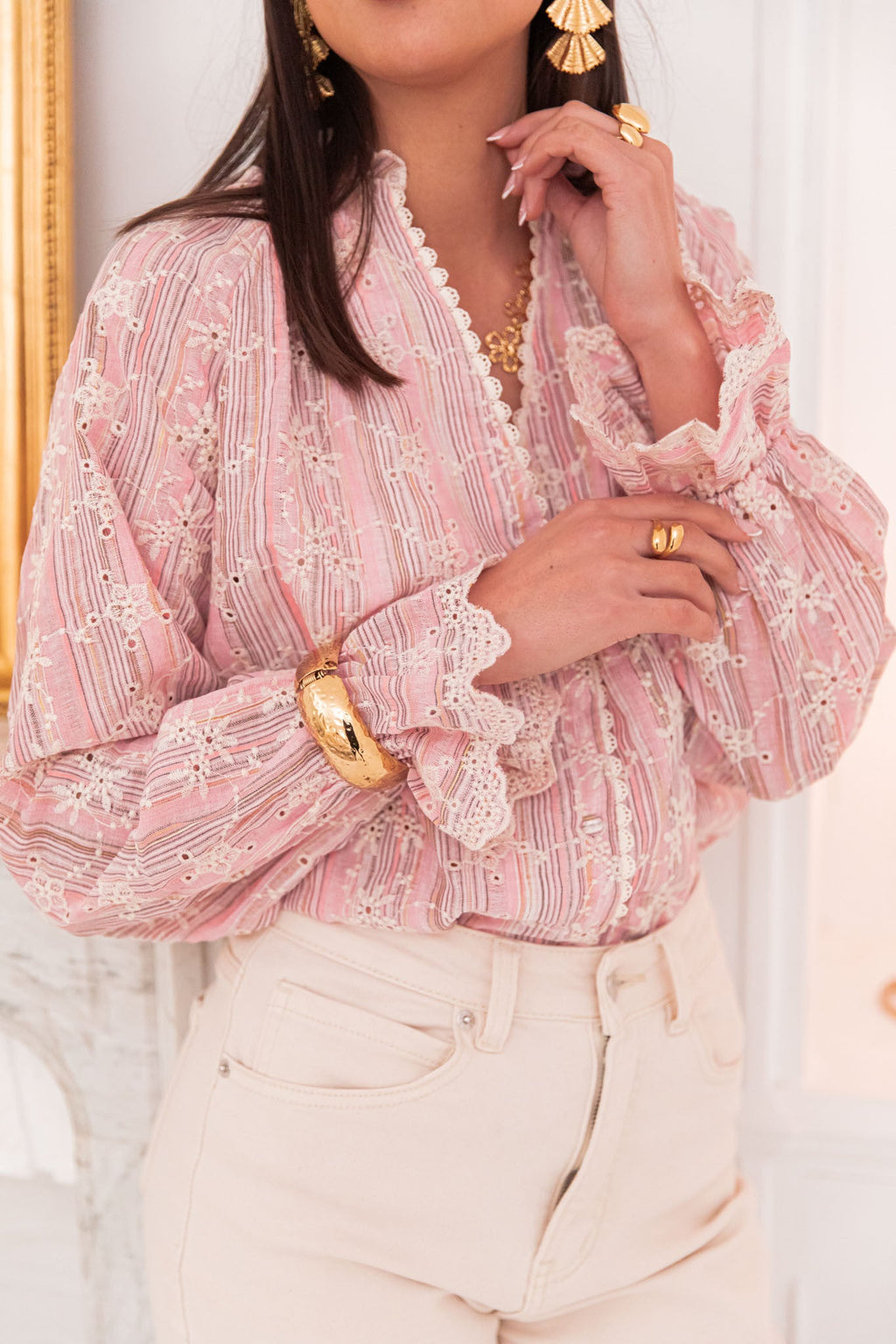 OPHÉLIE Rose - Chemise Brodée