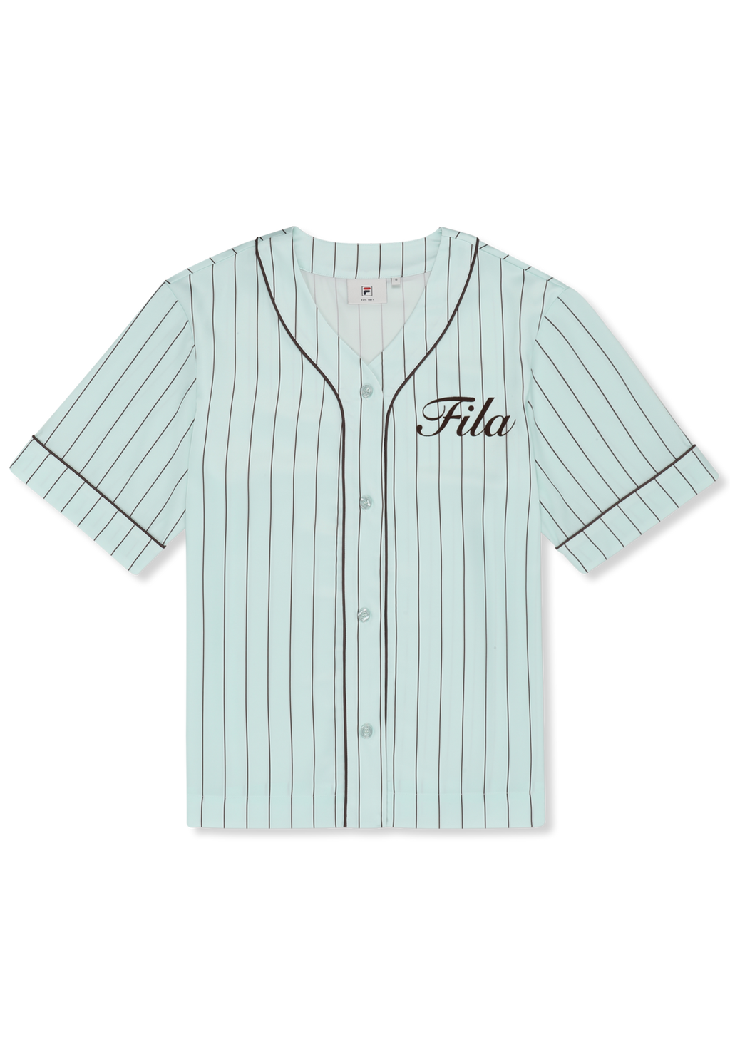Chemise De Baseball En Satin À Fines Rayures Boxy - Mer Apaisante / Rayé