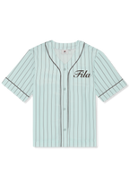Chemise De Baseball En Satin À Fines Rayures Boxy - Mer Apaisante / Rayé