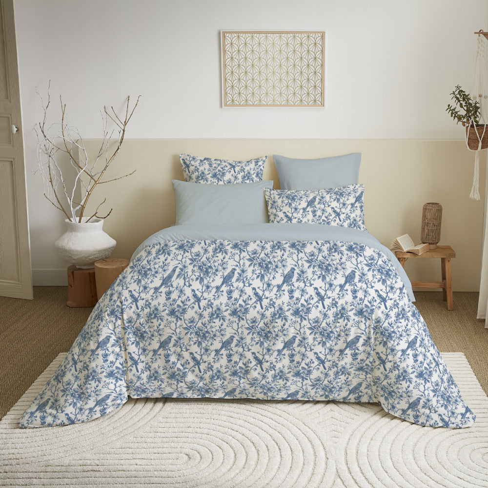 Pack Complet Imprimé (Housse De Couette + Taie(s) + Drap Housse) - 100% Coton 57 Fils - Berangere Bleu