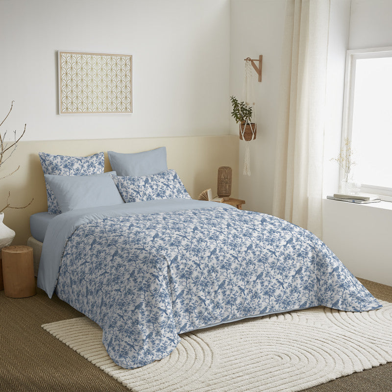 Pack Complet Imprimé (Housse De Couette + Taie(s) + Drap Housse) - 100% Coton 57 Fils - Berangere Bleu