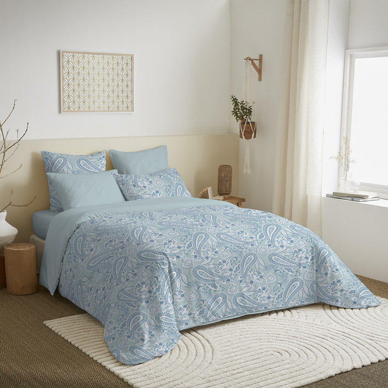 Pack Complet Imprimé (Housse De Couette + Taie(s) + Drap Housse) - 100% Coton 57 Fils - Cashemire Bleu