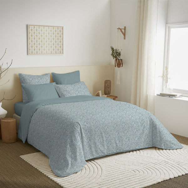 Pack Complet Imprimé (Housse De Couette + Taie(s) + Drap Housse) - 100% Coton 57 Fils - Celeste Glacier