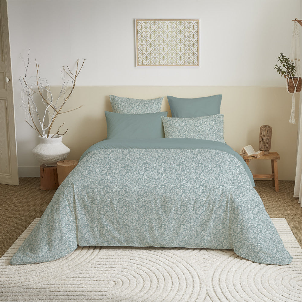 Pack Complet Imprimé (Housse De Couette + Taie(s) + Drap Housse) - 100% Coton 57 Fils - Celeste Glacier
