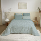 Pack Complet Imprimé (Housse De Couette + Taie(s) + Drap Housse) - 100% Coton 57 Fils - Celeste Glacier