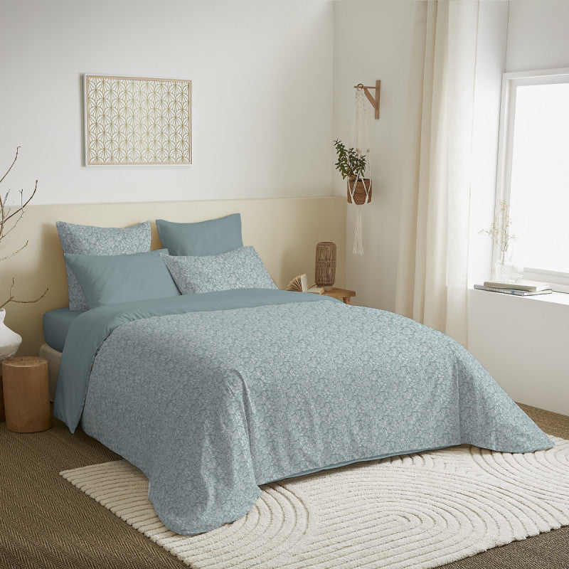 Pack Complet Imprimé (Housse De Couette + Taie(s) + Drap Housse) - 100% Coton 57 Fils - Celeste Glacier