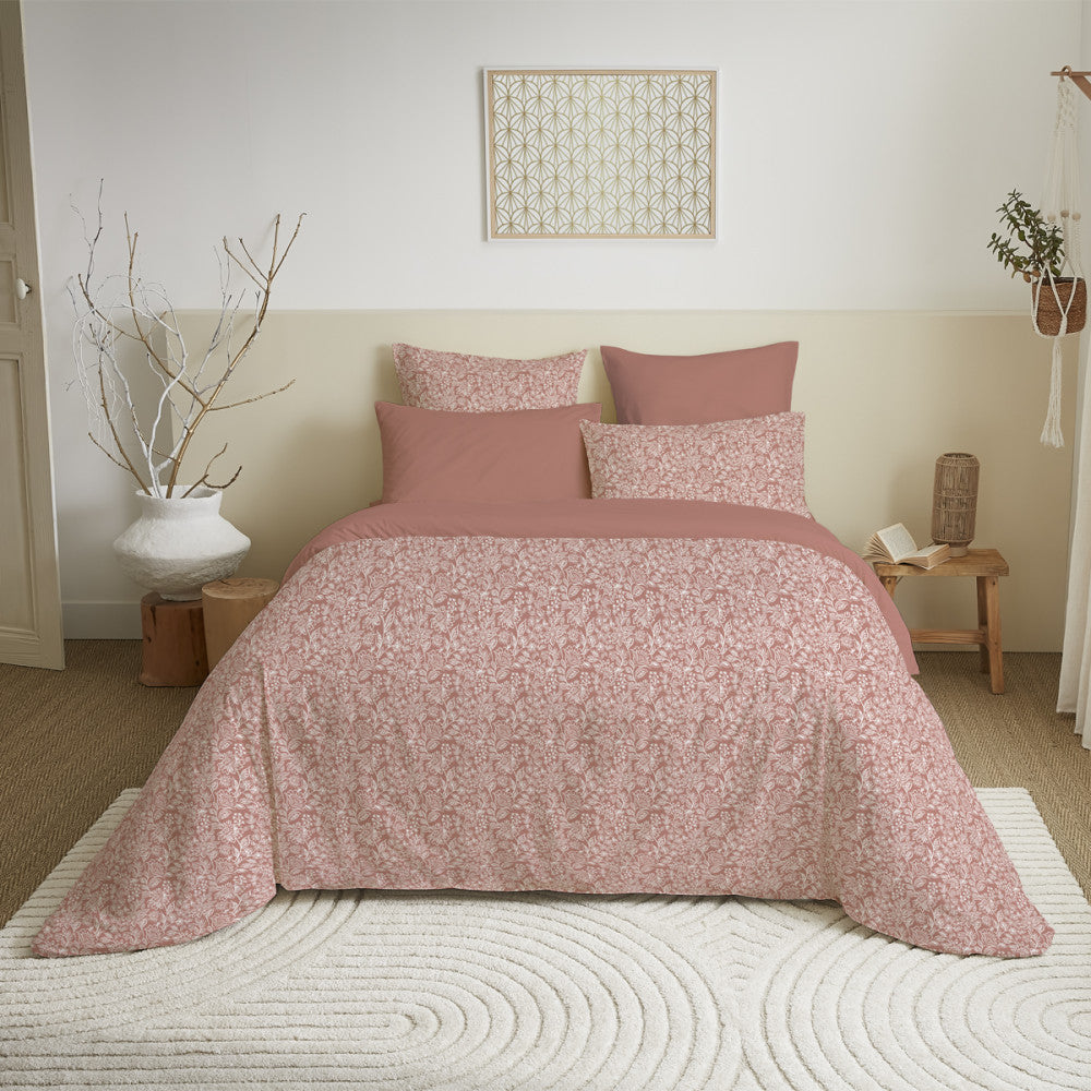 Pack Complet Imprimé (Housse De Couette + Taie(s) + Drap Housse) - 100% Coton 57 Fils - Celeste Pêche