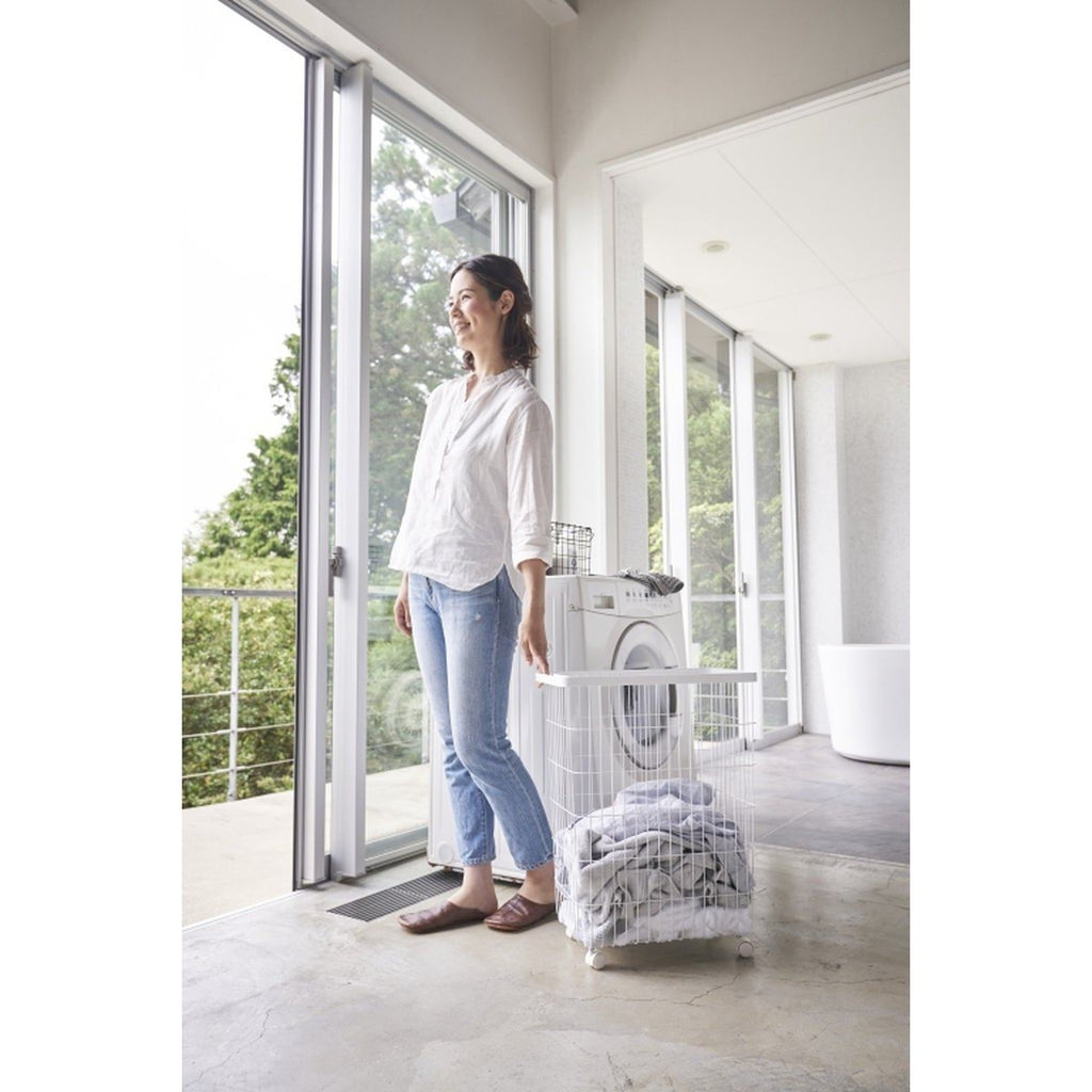 Panier À Linge À Roulettes En Métal H56.5cm - Blanc