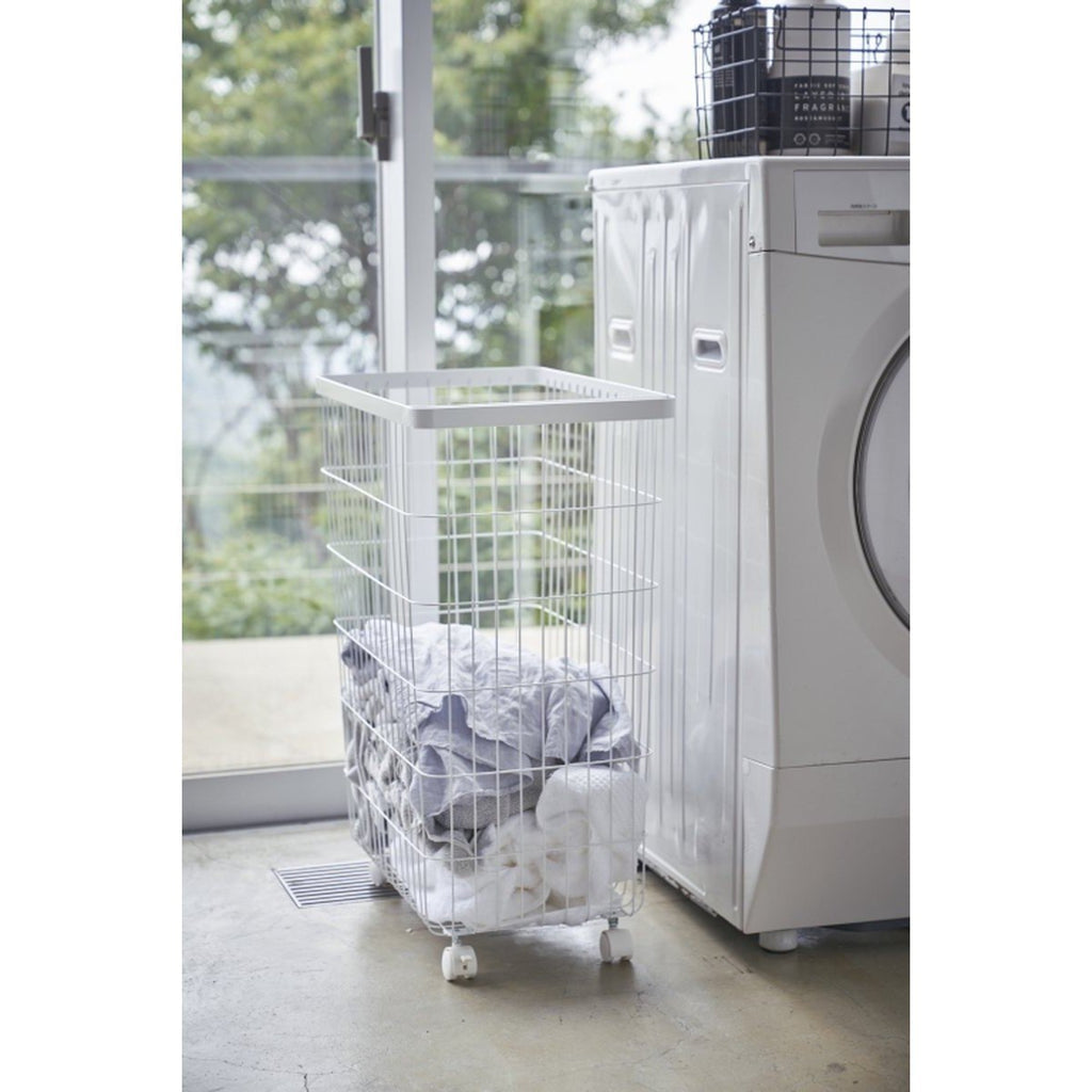 Panier À Linge À Roulettes En Métal H56.5cm - Blanc