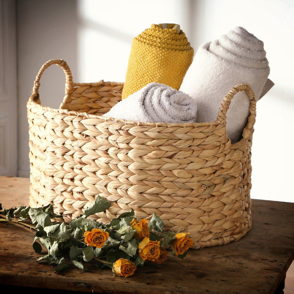 Panier Moyen En Jacinthe D'Eau Avec Poignées - H23 cm - Beige