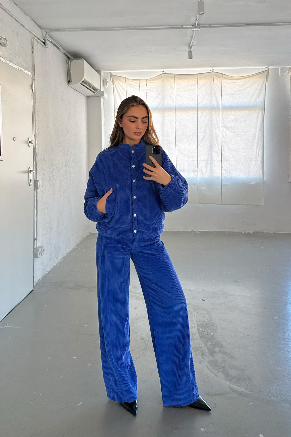 Blouson Aviateur En Velours Côtelé Bleu