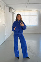 Blouson Aviateur En Velours Côtelé Bleu