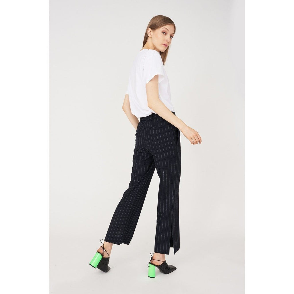 Pantalon Laine Fines Rayures - Navy / Bleu Clair