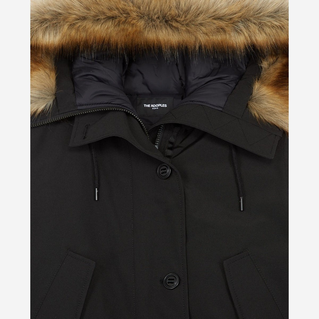 The Kooples - Parka Nylon Longue Noire Capuche - Femme