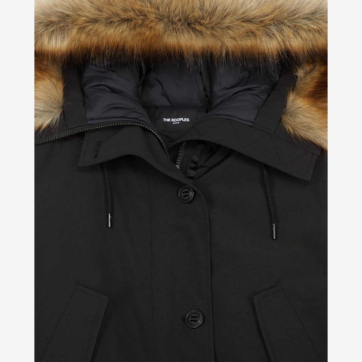 The Kooples - Parka Nylon Longue Noire Capuche - Femme