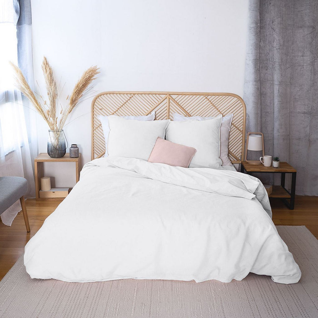 Parure De Couette 3Pcs 100% Lin Coton Lave 57Fils/Cm2 Blanc PARURE Baton Rouge