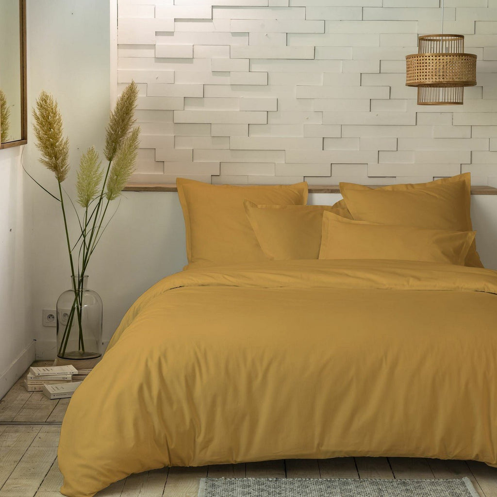 Parure De Couette 3Pcs 100% Percale De Coton 80 Fils/Cm2 - Percale Moutar - Baton Rouge - The Bradery