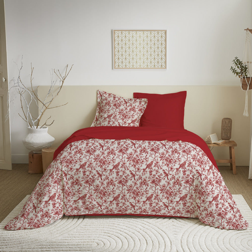 Pack Complet Imprimé (Housse De Couette + Taie(s) + Drap Housse) - 100% Coton 57 Fils - Berangere Rouge