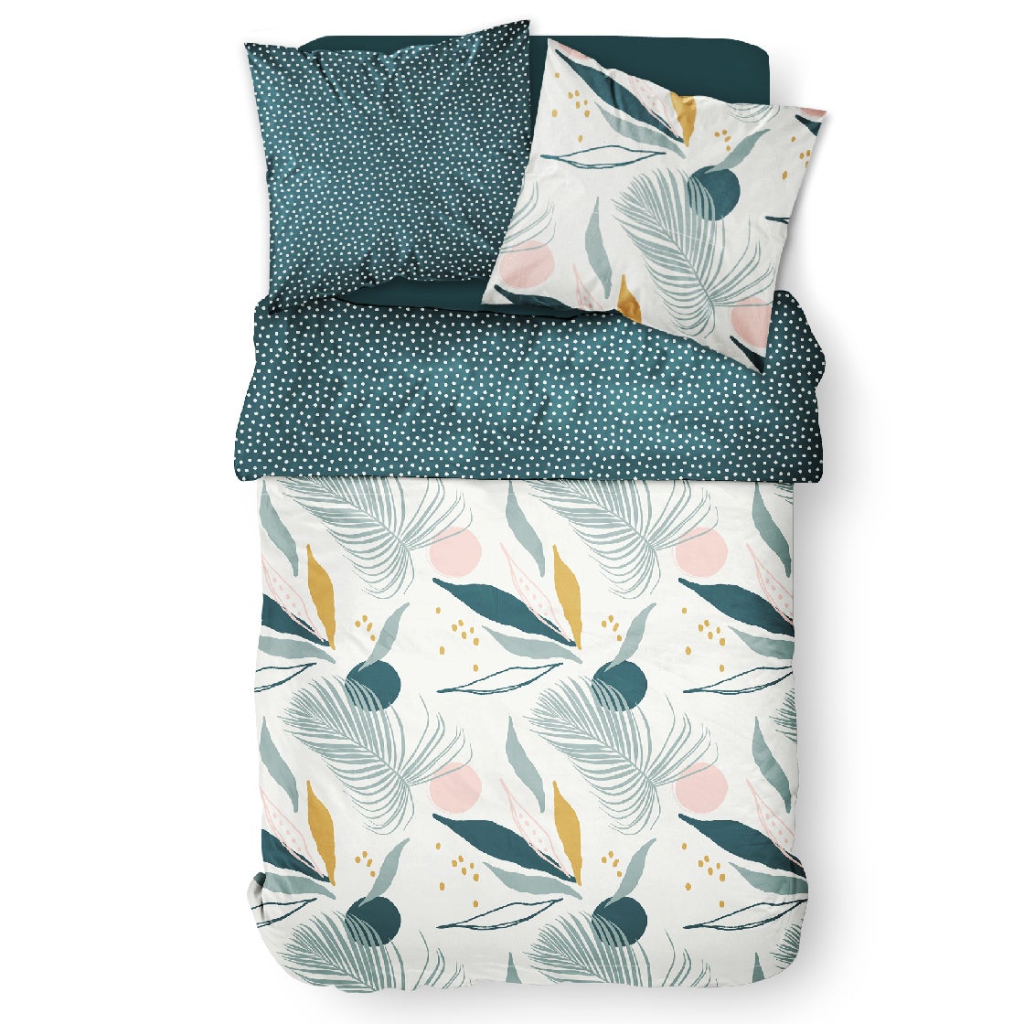 Parure De Lit - 2 Personnes - Coton Imprime Sunshine 6.7- Uni Bleu - TODAY - The Bradery