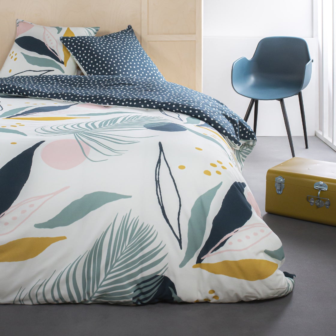 Parure De Lit - 2 Personnes - Coton Imprime Sunshine 6.7- Uni Bleu - TODAY - The Bradery