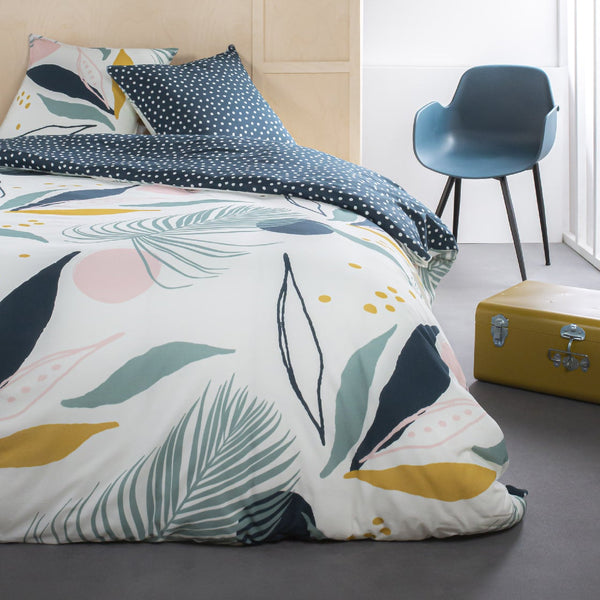 Parure De Lit - 2 Personnes - Coton Imprime Sunshine 6.7- Uni Bleu - TODAY - The Bradery