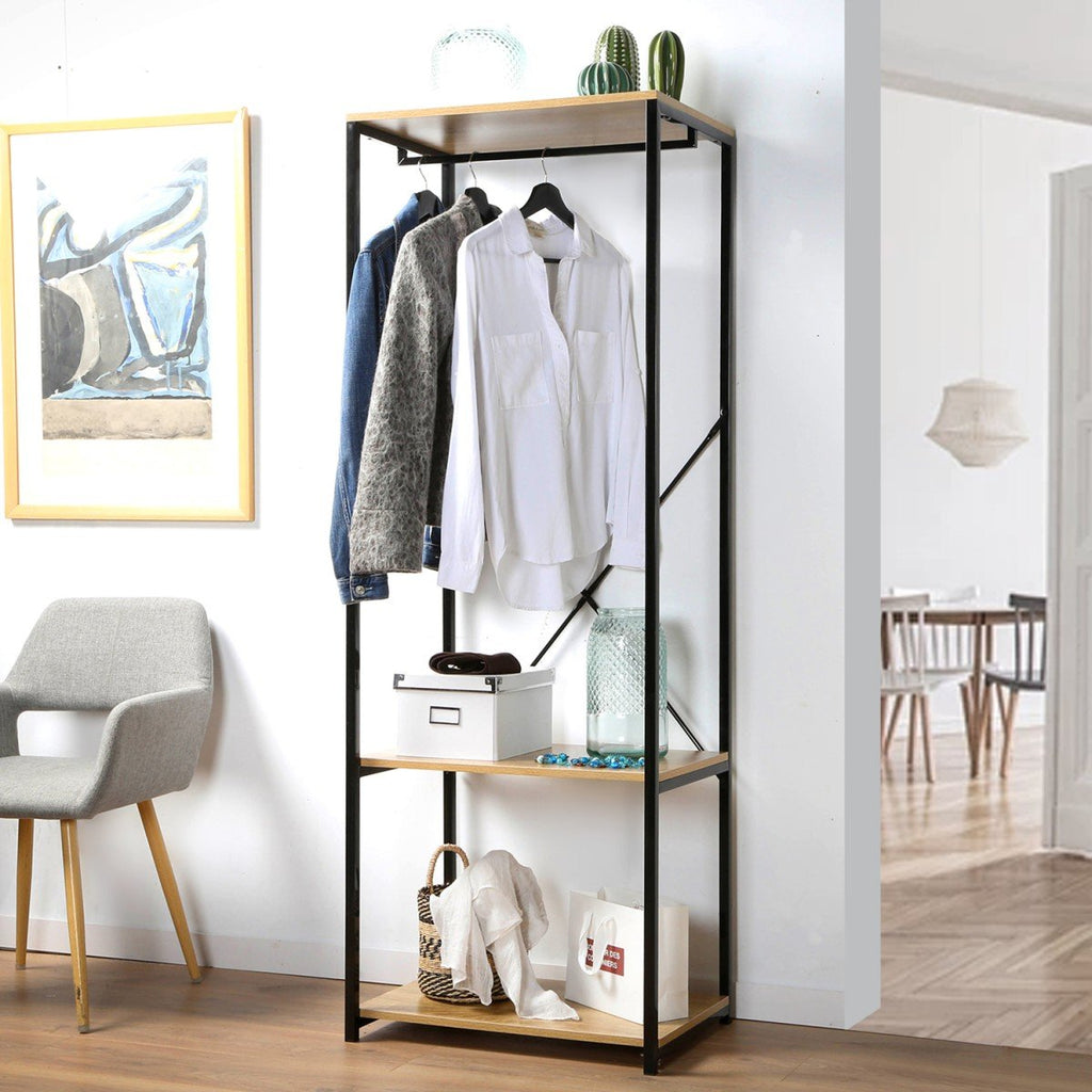 Penderie 3 Étagères Métal Et Décor Chêne - L60 cm - Décor Bois