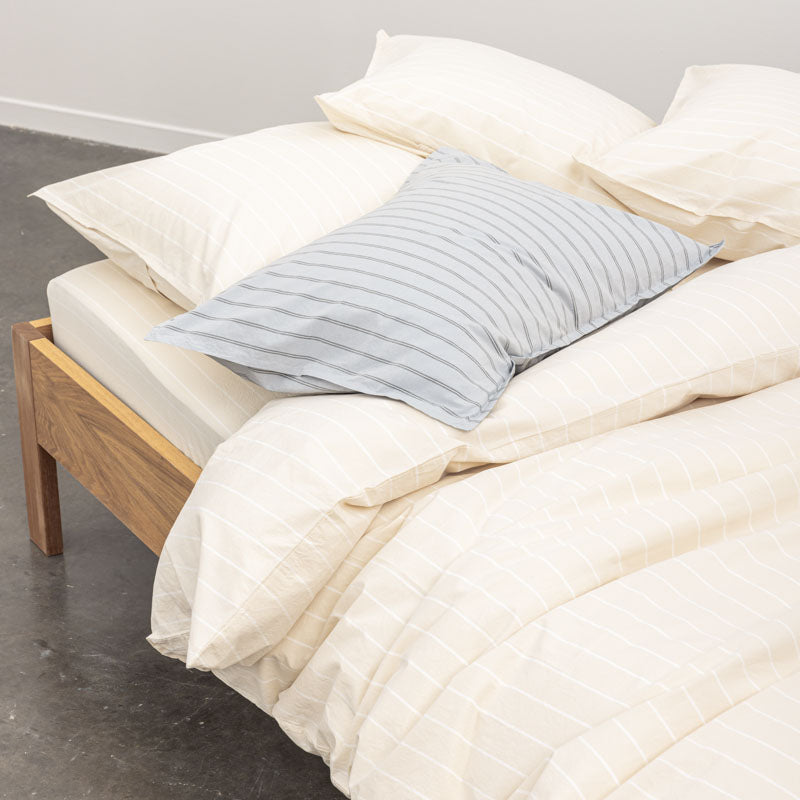 Drap Housse En Percale De Coton Lavé 300 Fils - Rayures Beiges Blanches