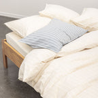 2 Taies D'Oreiller En Percale De Coton Lavé 300 Fils - Rayures Beiges Blanches