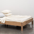 Drap Plat En Percale De Coton Lavé 300 Fils - Rayures Beiges Blanches