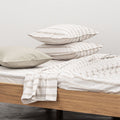 2 Taies D'Oreiller En Percale De Coton Lavé 300 Fils - Rayures Beiges Marrons