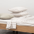 2 Taies D'Oreiller En Percale De Coton Lavé 300 Fils - Rayures Beiges Marrons