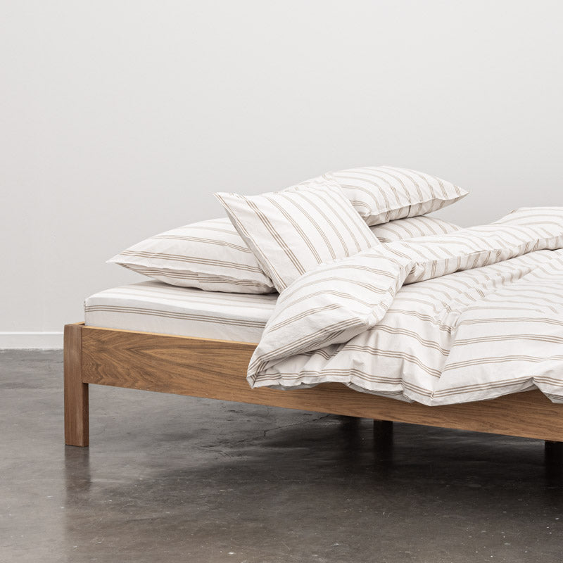 2 Taies D'Oreiller En Percale De Coton Lavé 300 Fils - Rayures Beiges Marrons
