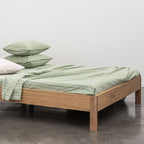 Drap Plat En Percale De Coton Lavé 300 Fils - Rayures Vertes Blanches
