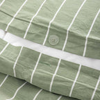 Housse De Couette En Percale De Coton Lavé 300 Fils - Rayures Vertes Blanches